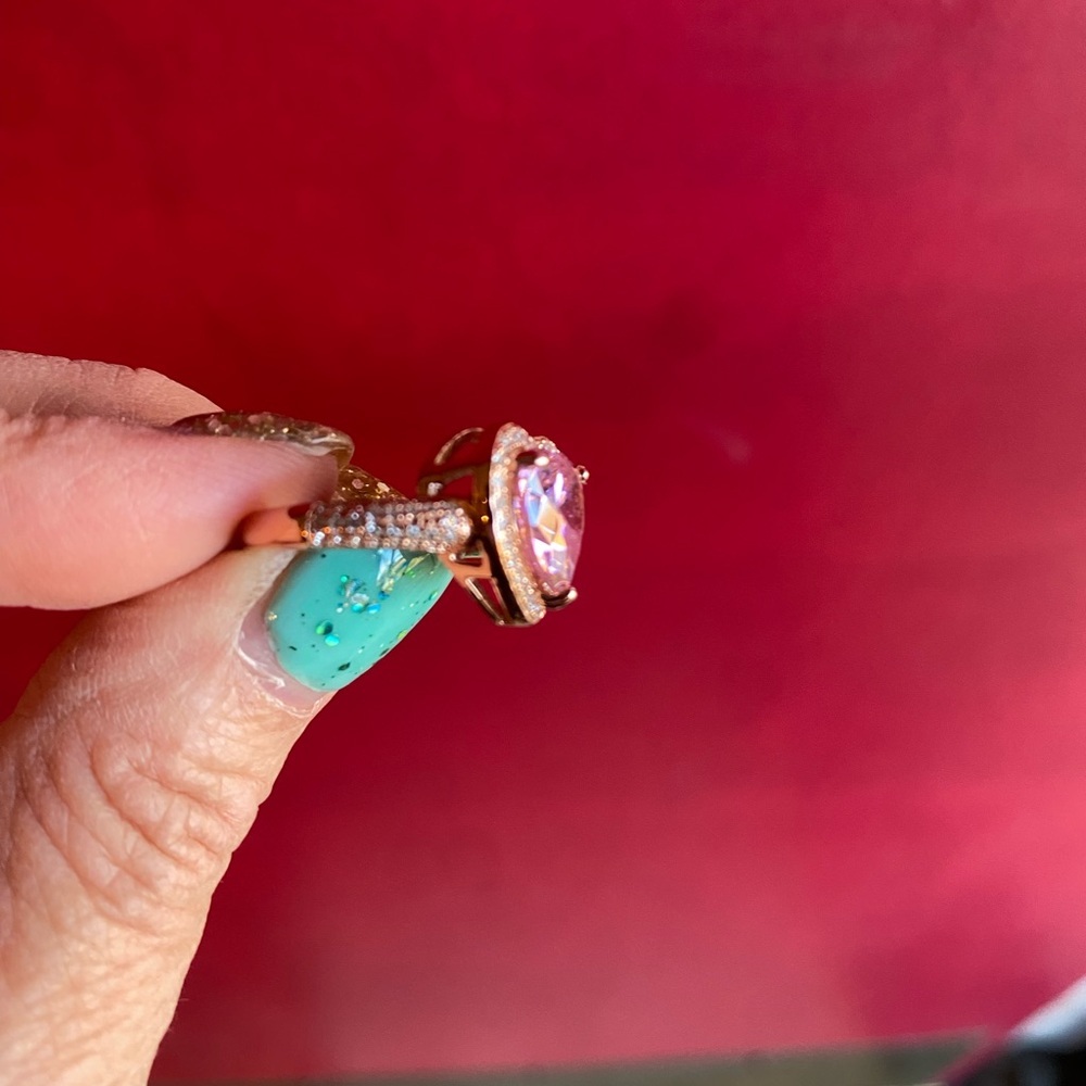 ❤️ heart ring large pink cubic zirconia 18kt Rose Gold plated/sterling Silver - Picture 6 of 10